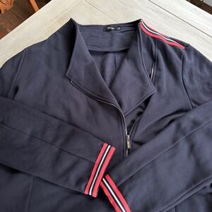 SAINT + SOFIA Navy Moto Biker Jacket Asymmetrical Women's Size 16 Organic Cotton